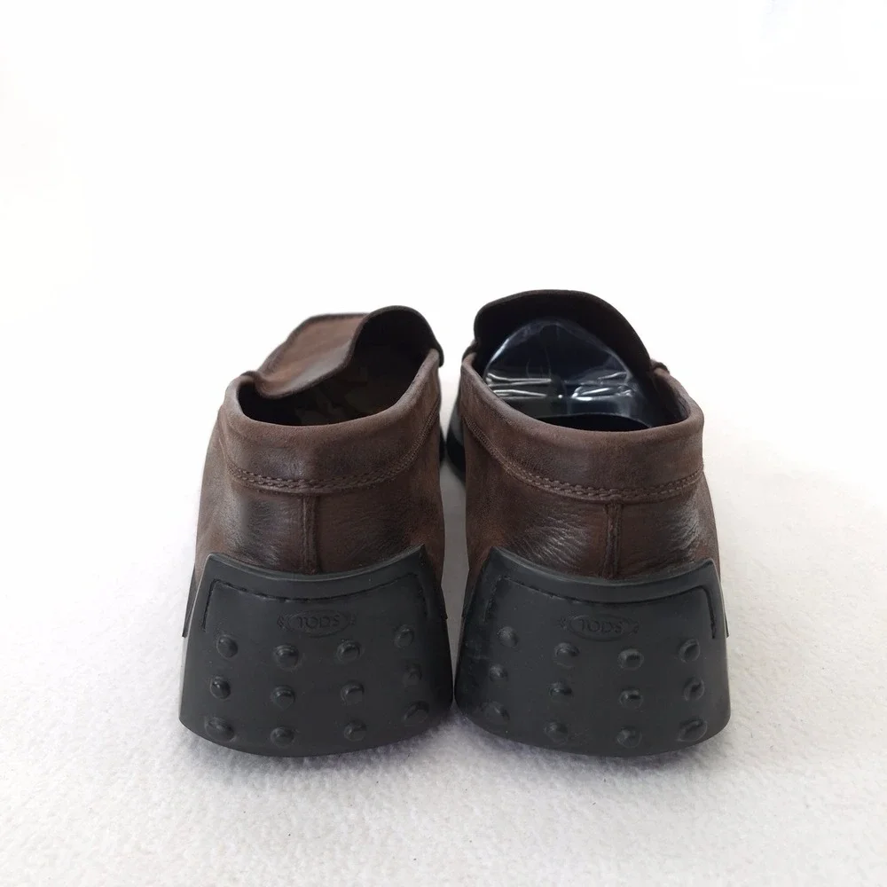 Tods Gommino Brown Leather Driving Loafers Pebble Sole Mens Size 11.5